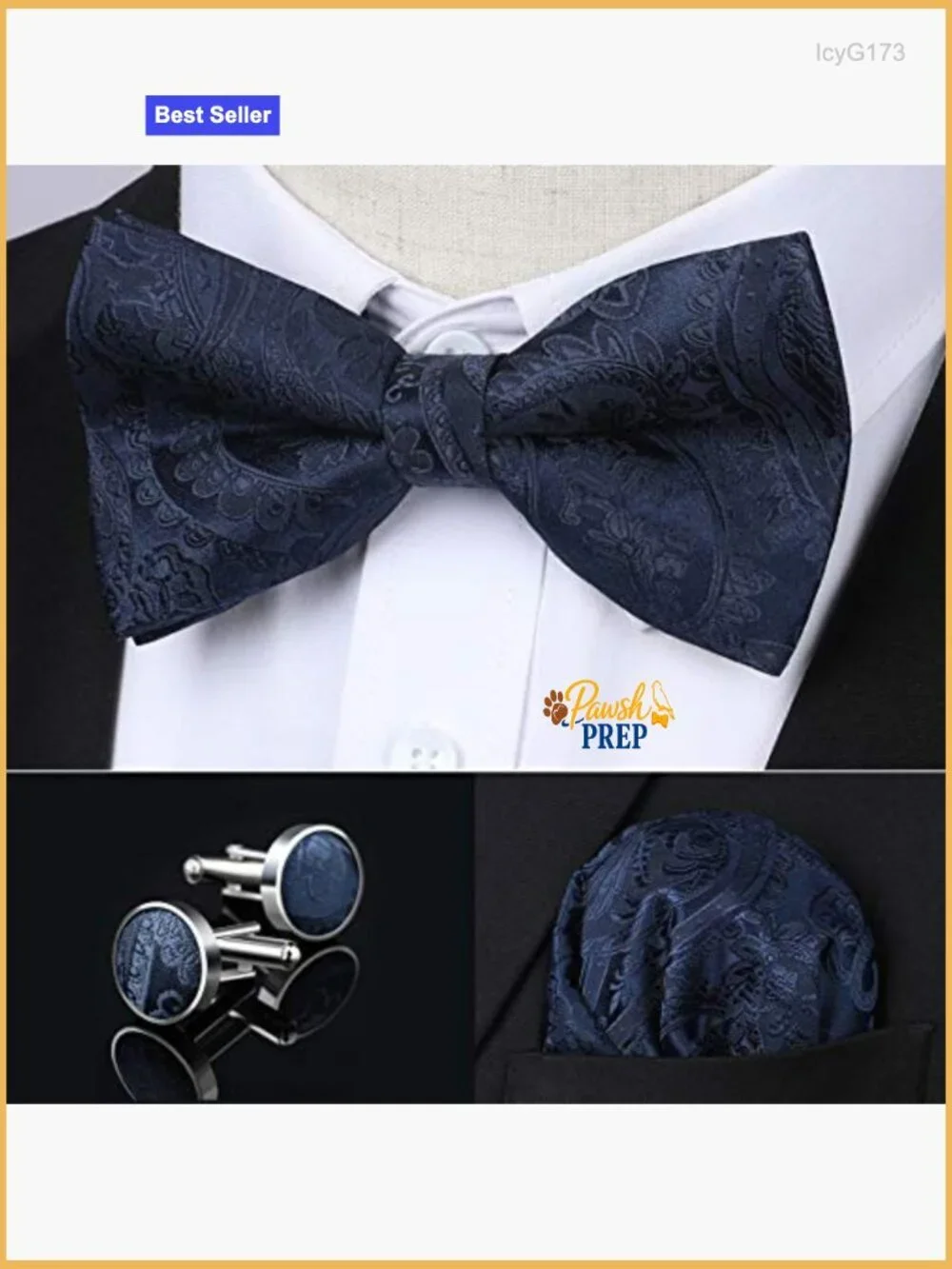 Pre-Tied Bow Tie Set with Pocket Square and Cufflinks for Formal Events